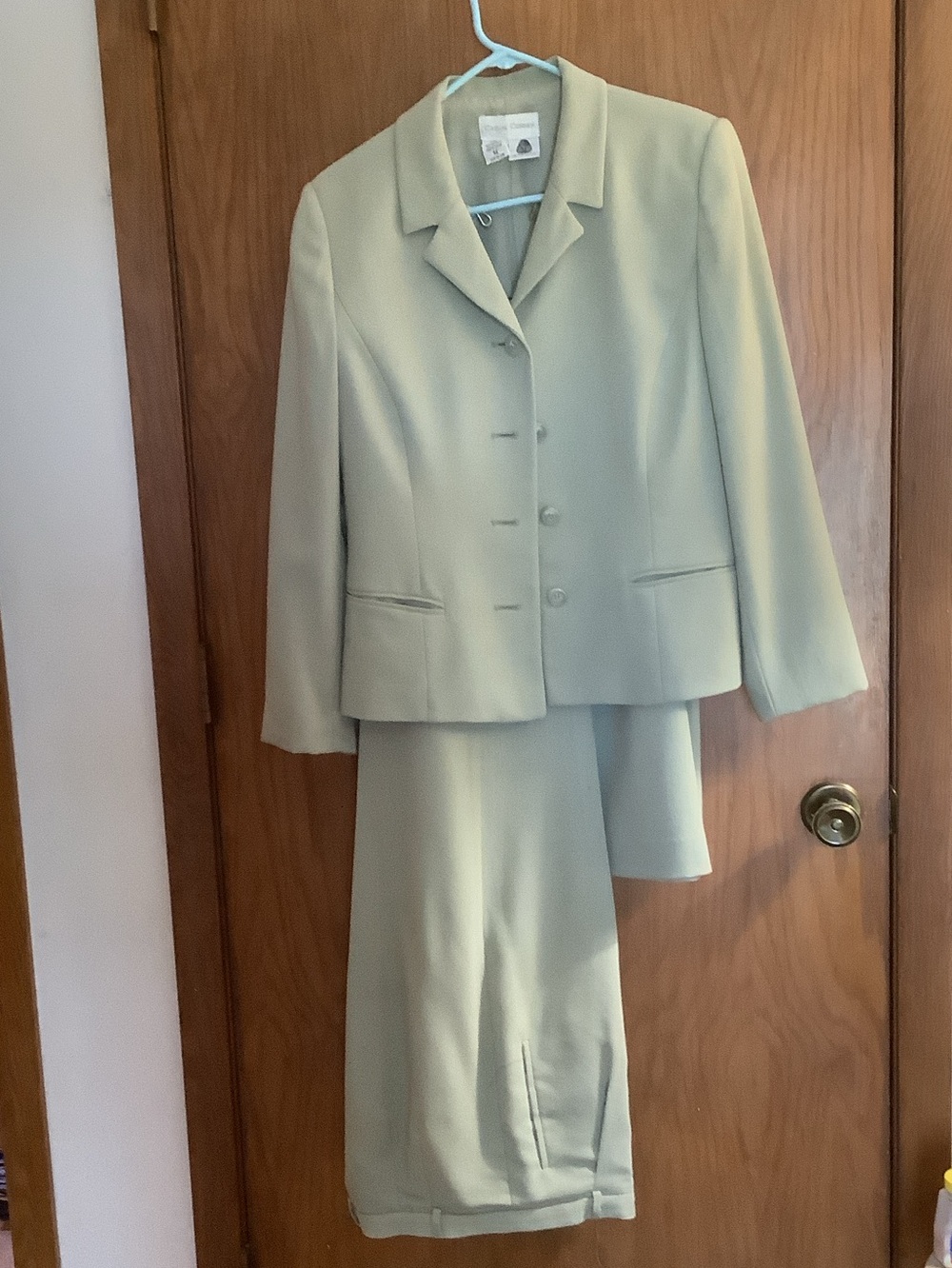 Casual Corner Women's Suit- Wool Jacket, Skirt and pants Set in Sage Green